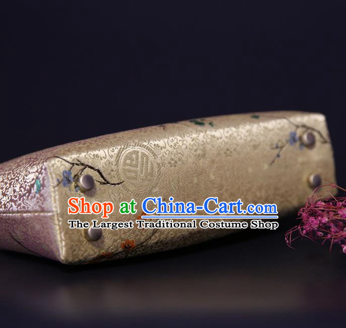 Chinese Traditional Plum Blossom Pattern Golden Brocade Bag Handmade Cheongsam Silk Handbag for Women
