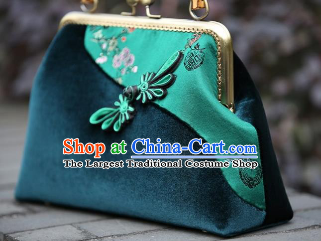 Chinese Traditional Plum Blossom Pattern Green Brocade Bag Handmade Cheongsam Silk Handbag for Women