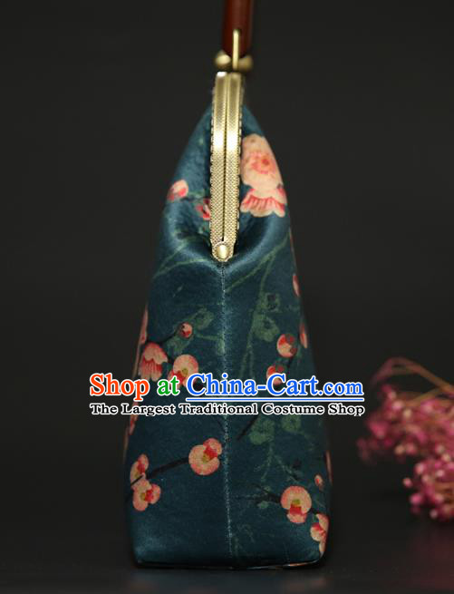 Chinese Traditional Plum Pattern Deep Green Brocade Bag Handmade Cheongsam Silk Handbag for Women