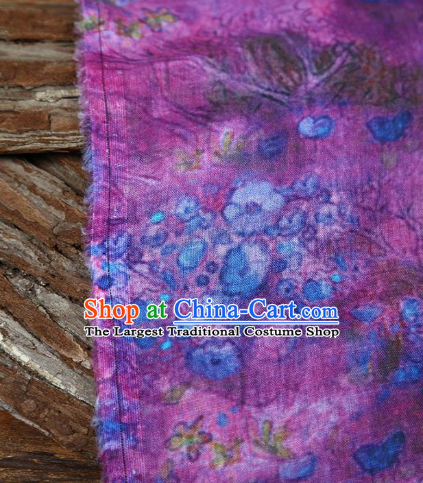 Chinese Traditional Flowers Design Pattern Purple Ramie Fabric Cheongsam Ramee Drapery