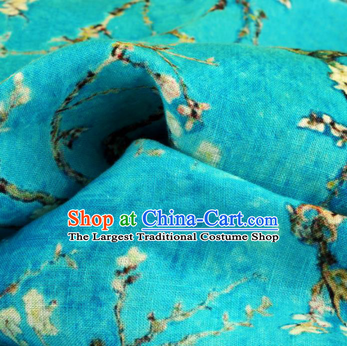 Chinese Traditional Pear Flowers Design Pattern Blue Ramie Fabric Cheongsam Ramee Drapery