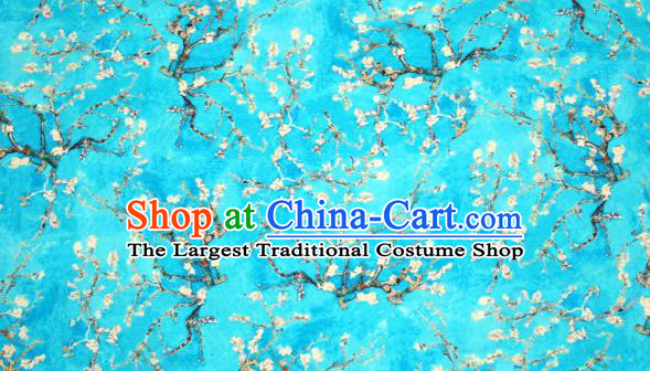 Chinese Traditional Pear Flowers Design Pattern Blue Ramie Fabric Cheongsam Ramee Drapery