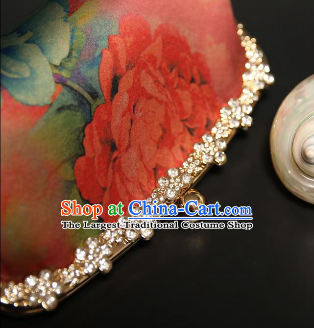 Chinese Traditional Peony Pattern Red Brocade Bag Handmade Cheongsam Silk Handbag for Women