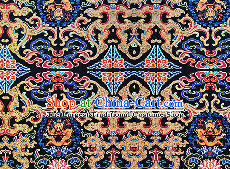 Chinese Classical Dragon Lotus Pattern Design Black Silk Fabric Asian Traditional Hanfu Mulberry Silk Material