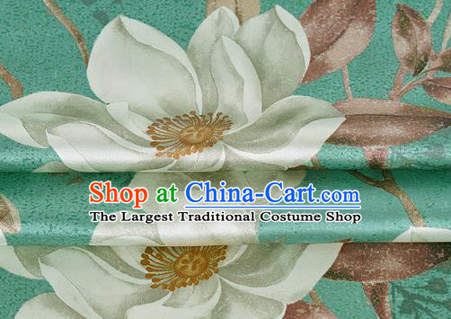 Chinese Classical Peach Blossom Pattern Design Green Silk Fabric Asian Traditional Hanfu Mulberry Silk Material