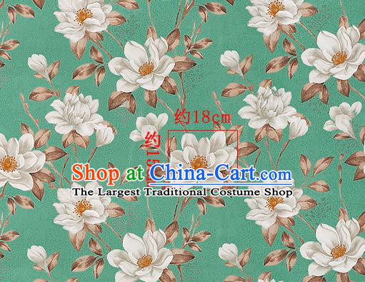 Chinese Classical Peach Blossom Pattern Design Green Silk Fabric Asian Traditional Hanfu Mulberry Silk Material