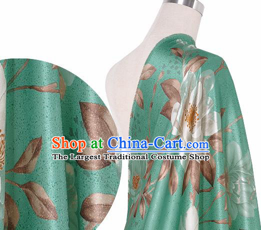 Chinese Classical Peach Blossom Pattern Design Green Silk Fabric Asian Traditional Hanfu Mulberry Silk Material