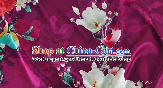 Chinese Classical Magnolia Pattern Design Purple Silk Fabric Asian Traditional Hanfu Mulberry Silk Material