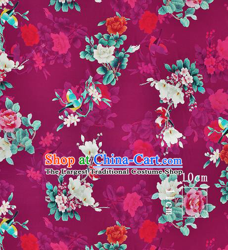 Chinese Classical Magnolia Pattern Design Purple Silk Fabric Asian Traditional Hanfu Mulberry Silk Material