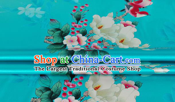 Chinese Classical Magnolia Pattern Design Blue Silk Fabric Asian Traditional Hanfu Mulberry Silk Material
