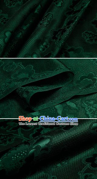 Chinese Classical Peony Pattern Design Deep Green Silk Fabric Asian Traditional Hanfu Mulberry Silk Material