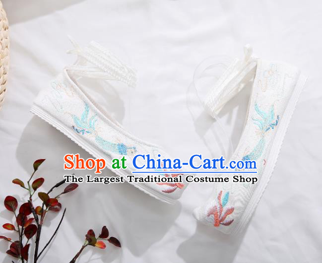 Traditional Chinese Embroidered Carp White Shoes Hanfu Shoes Women Shoes Opera Shoes Princess Shoes