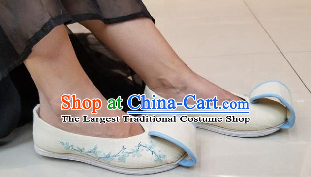 Traditional Chinese Embroidered White Flax Shoes National Shoes Hanfu Shoes for Women
