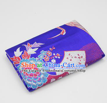 Chinese Classical Crane Plum Pattern Design Royalblue Brocade Fabric Asian Traditional Hanfu Satin Material