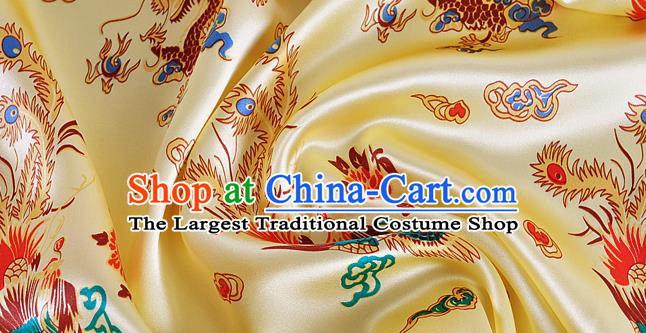 Chinese Classical Dragon Phoenix Pattern Design Yellow Silk Fabric Asian Traditional Hanfu Mulberry Silk Material