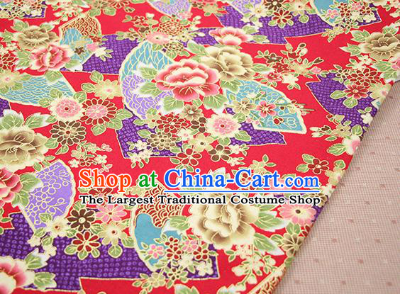Asian Japanese Traditional Peony Pattern Design Red Brocade Fabric Tapestry Satin