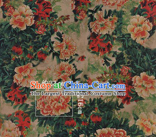 Chinese Classical Peony Pattern Design Atrovirens Silk Fabric Asian Traditional Hanfu Mulberry Silk Material