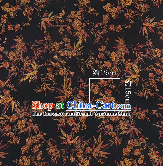Chinese Classical Bamboo Plum Pattern Design Black Silk Fabric Asian Traditional Hanfu Mulberry Silk Material