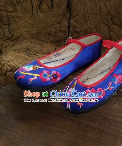 Traditional Chinese Ethnic Embroidered Flower Bird Blue Shoes National Shoes Hanfu Shoes for Women