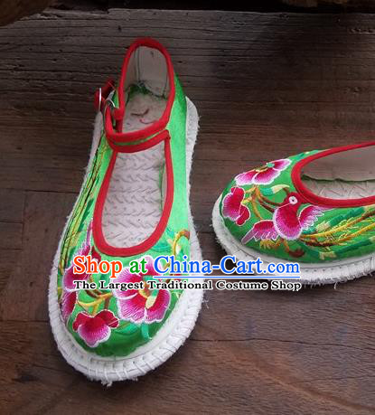 Traditional Chinese Ethnic Embroidered Flower Green Satin Shoes National Shoes Hanfu Shoes for Women