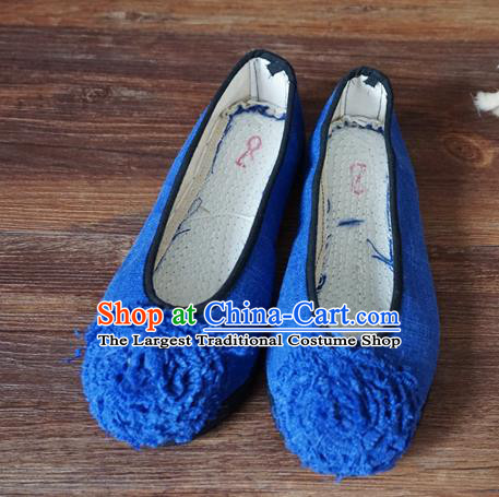 Traditional Chinese Blue Cloth Shoes National Wedding Shoes Hanfu Shoes for Women