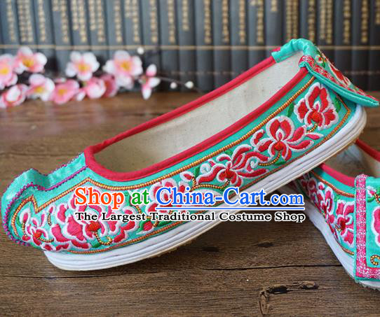 Traditional Chinese Wedding Green Embroidered Shoes Princess Shoes National Shoes Hanfu Shoes for Women