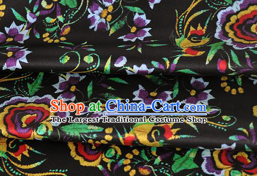 Chinese Classical Phoenix Flowers Pattern Design Black Silk Fabric Asian Traditional Hanfu Mulberry Silk Material