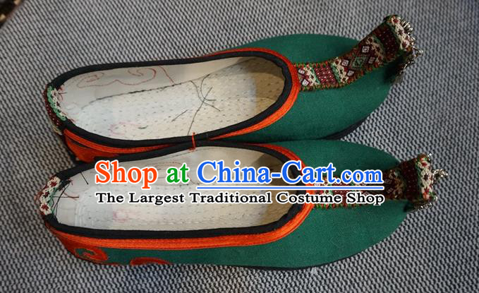 Traditional Chinese Embroidered Ethnic Wedding Green Shoes Yunnan National Shoes for Women