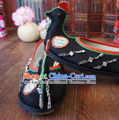 Traditional Chinese Ethnic Black Mandarin Duck Shoes Embroidered Shoes Yunnan National Shoes for Women