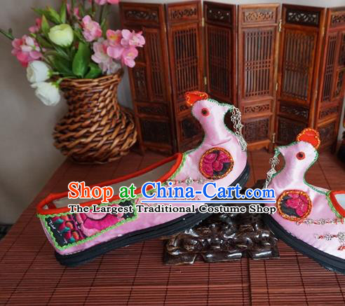 Traditional Chinese Ethnic Pink Mandarin Duck Shoes Embroidered Shoes Yunnan National Shoes for Women