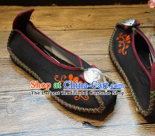 Traditional Chinese Wedding Ethnic Black Shoes Embroidered Shoes Yunnan National Shoes for Women