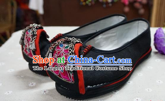 Traditional Chinese Ethnic Black Shoes Embroidered Shoes Yunnan National Wedding Shoes for Women