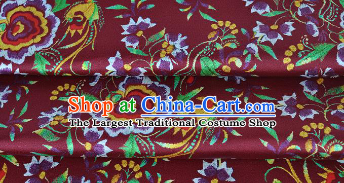Chinese Classical Phoenix Flowers Pattern Design Purplish Red Silk Fabric Asian Traditional Hanfu Mulberry Silk Material