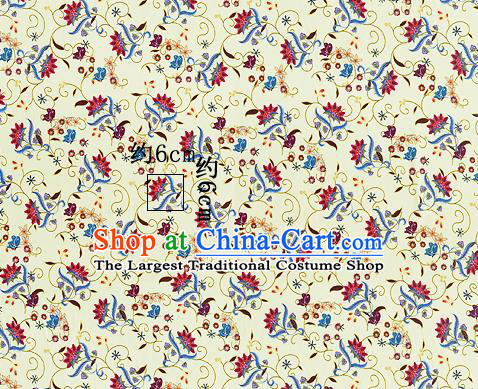 Chinese Classical Pattern Design Light Yellow Silk Fabric Asian Traditional Hanfu Mulberry Silk Material