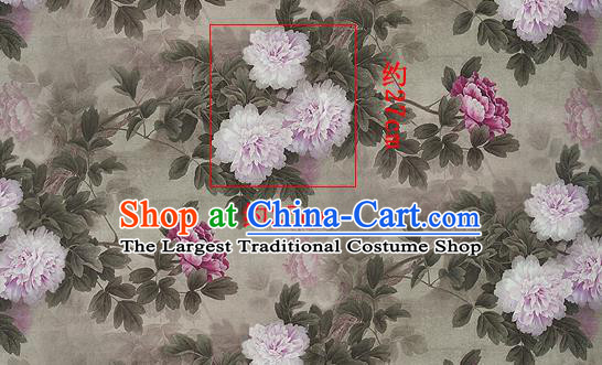 Chinese Classical Peony Flowers Pattern Design Grey Silk Fabric Asian Traditional Hanfu Mulberry Silk Material