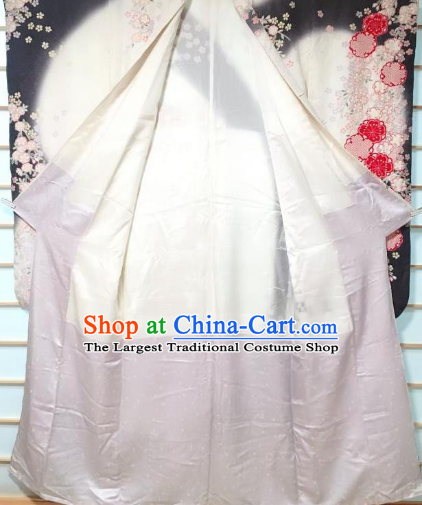 Japanese Traditional Printing Sakura White Furisode Kimono Japan Iromuji Yukata Dress Costume for Women
