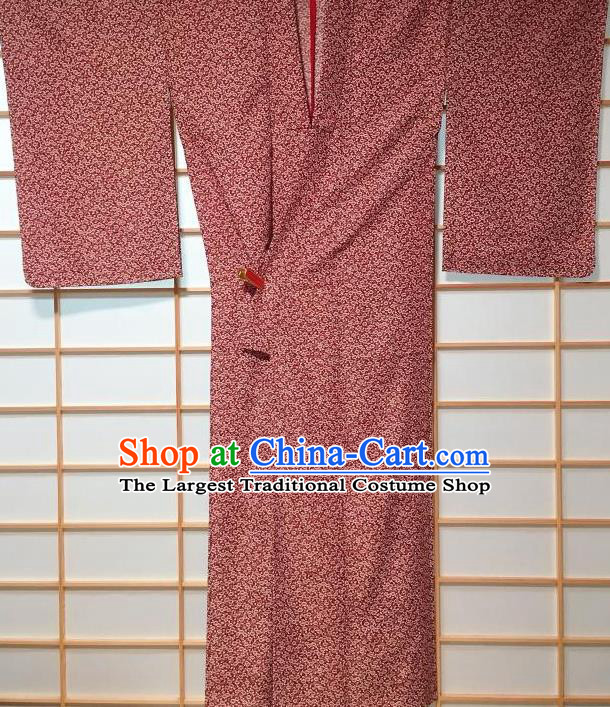 Japanese Traditional Printing Flowers Purplish Red Furisode Kimono Japan Yukata Dress Costume for Women
