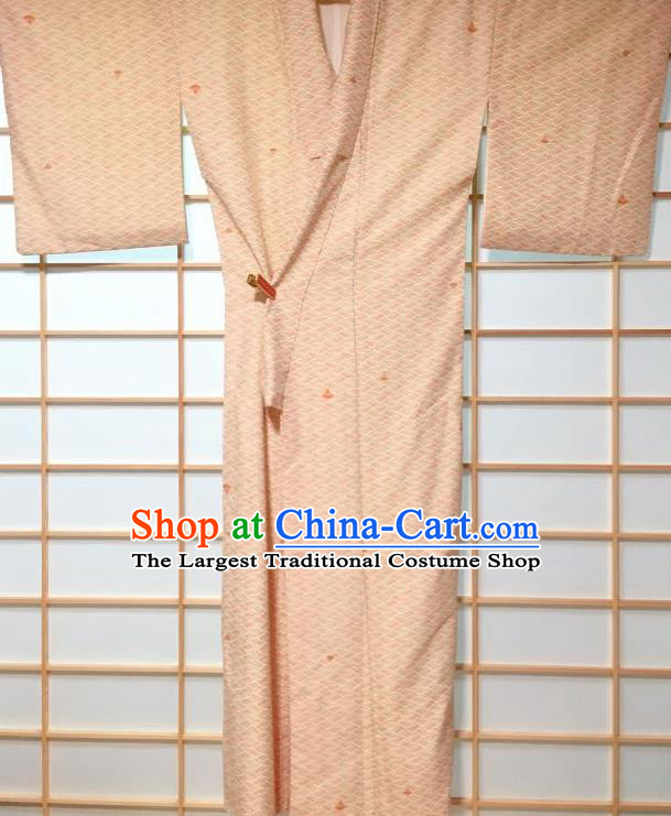 Japanese Traditional Printing Light Pink Furisode Kimono Japan Yukata Dress Costume for Women