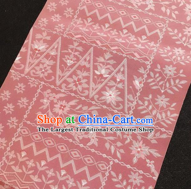 Japanese Traditional Flowers Pattern Pink Brocade Waistband Japan Kimono Yukata Belt for Women