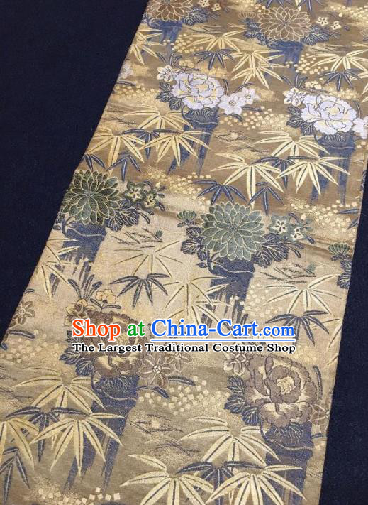 Japanese Traditional Chrysanthemum Bamboo Pattern Brown Brocade Waistband Japan Kimono Yukata Belt for Women