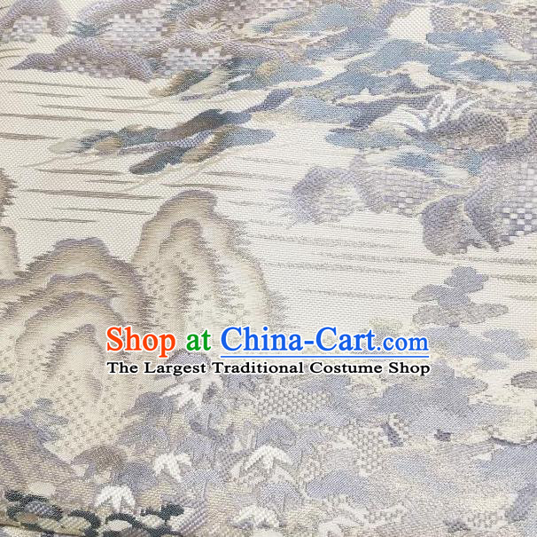 Japanese Traditional Landscape Pattern White Brocade Waistband Japan Kimono Yukata Belt for Women