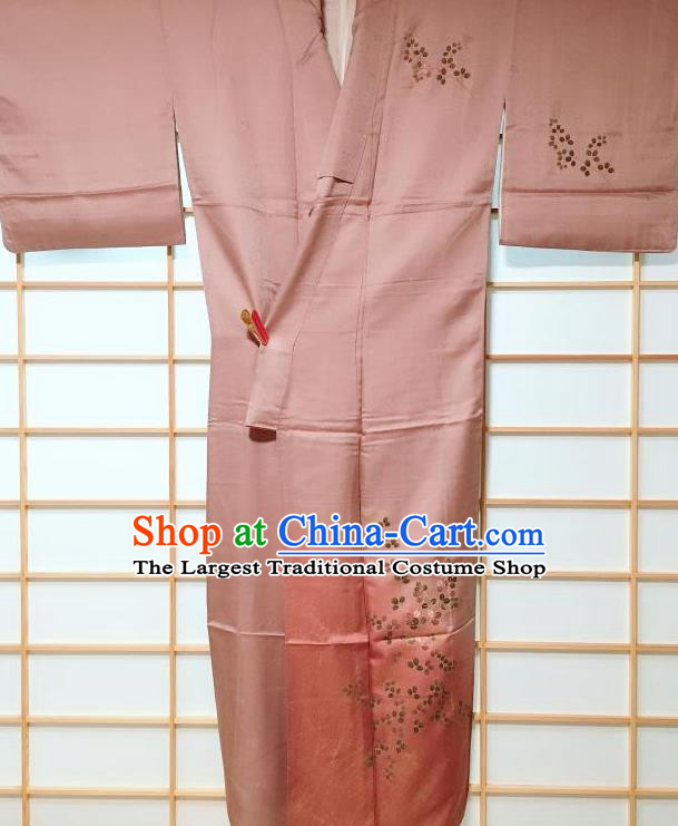 Traditional Japanese Embroidered Cameo Brown Furisode Kimono Japan Yukata Dress Costume for Women