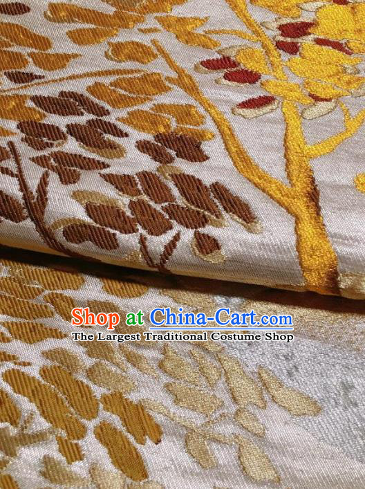 Japanese Traditional Embroidered Tree White Brocade Waistband Japan Kimono Yukata Belt for Women