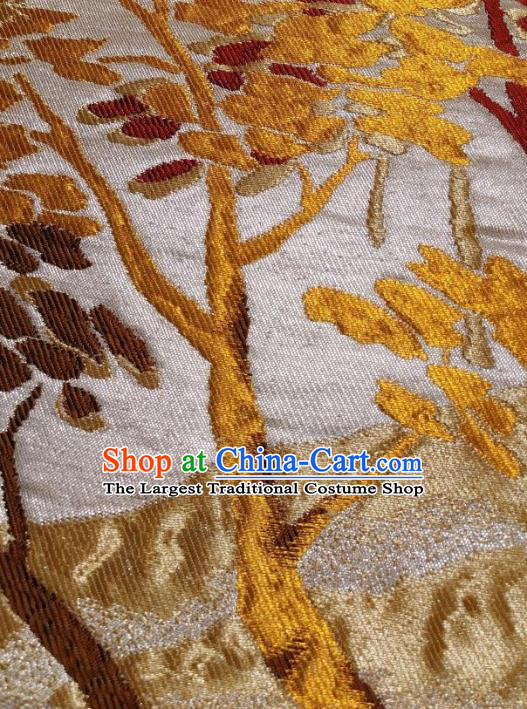 Japanese Traditional Embroidered Tree White Brocade Waistband Japan Kimono Yukata Belt for Women
