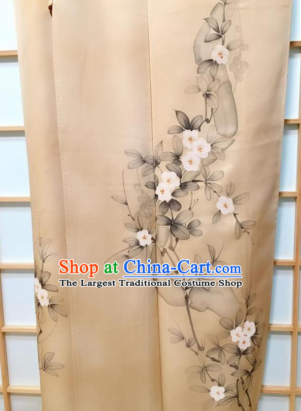 Traditional Japanese Classical Flowers Pattern Ginger Kimono Japan Yukata Dress Costume for Women
