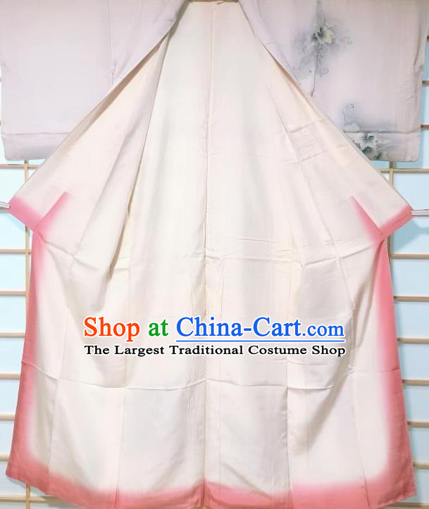 Traditional Japanese Classical Grape Vine Pattern Grey Kimono Japan Yukata Dress Costume for Women