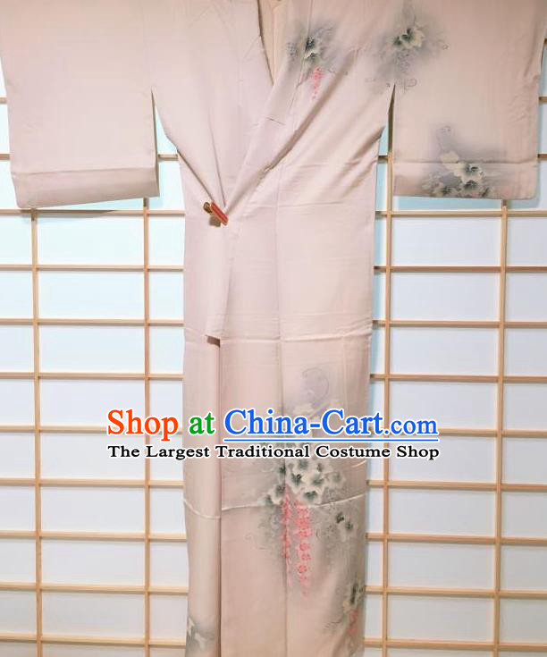 Traditional Japanese Classical Grape Vine Pattern Grey Kimono Japan Yukata Dress Costume for Women