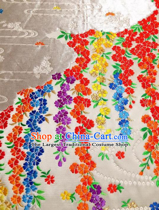 Japanese Traditional Embroidered Wisteria Pattern White Brocade Waistband Japan Kimono Yukata Belt for Women
