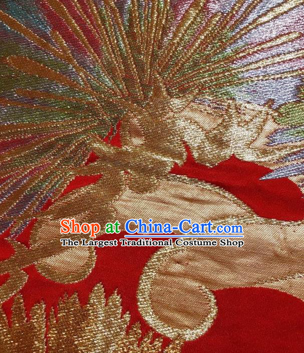 Japanese Traditional Embroidered Pine Needle Red Brocade Waistband Japan Kimono Yukata Belt for Women