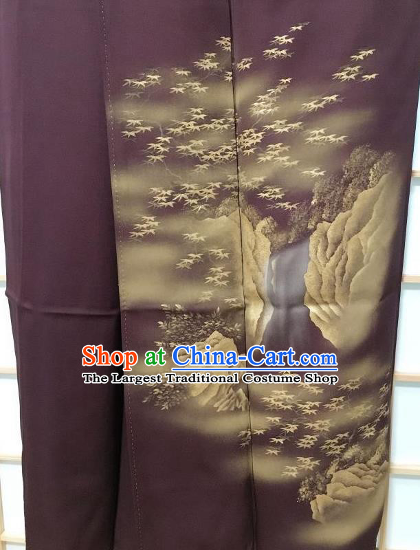Traditional Japanese Classical Maple Leaf Pattern Purple Kimono Asian Japan Yukata Costume for Men
